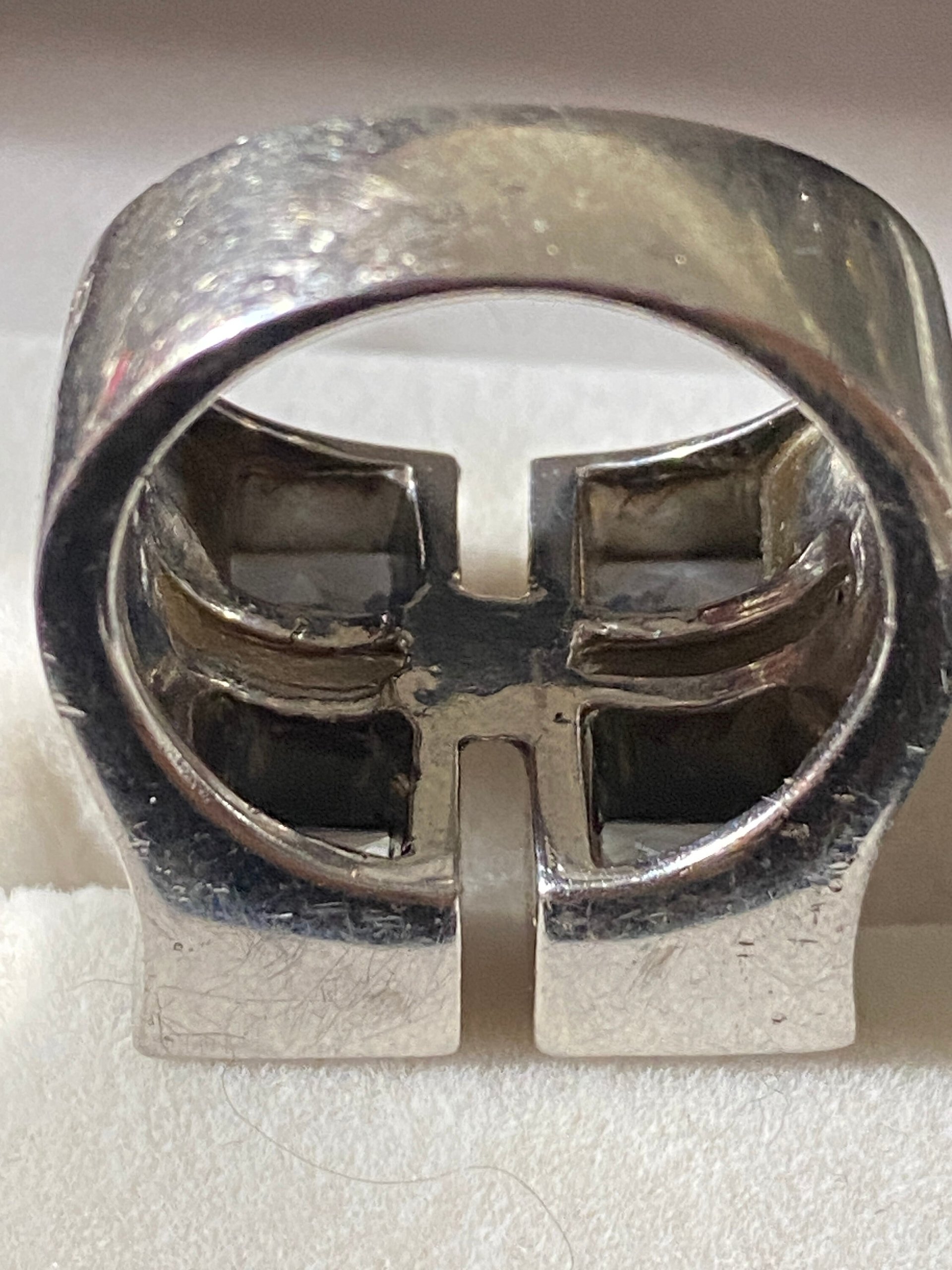 Sterling Metalsmith signed square framed light blue Topaz ring