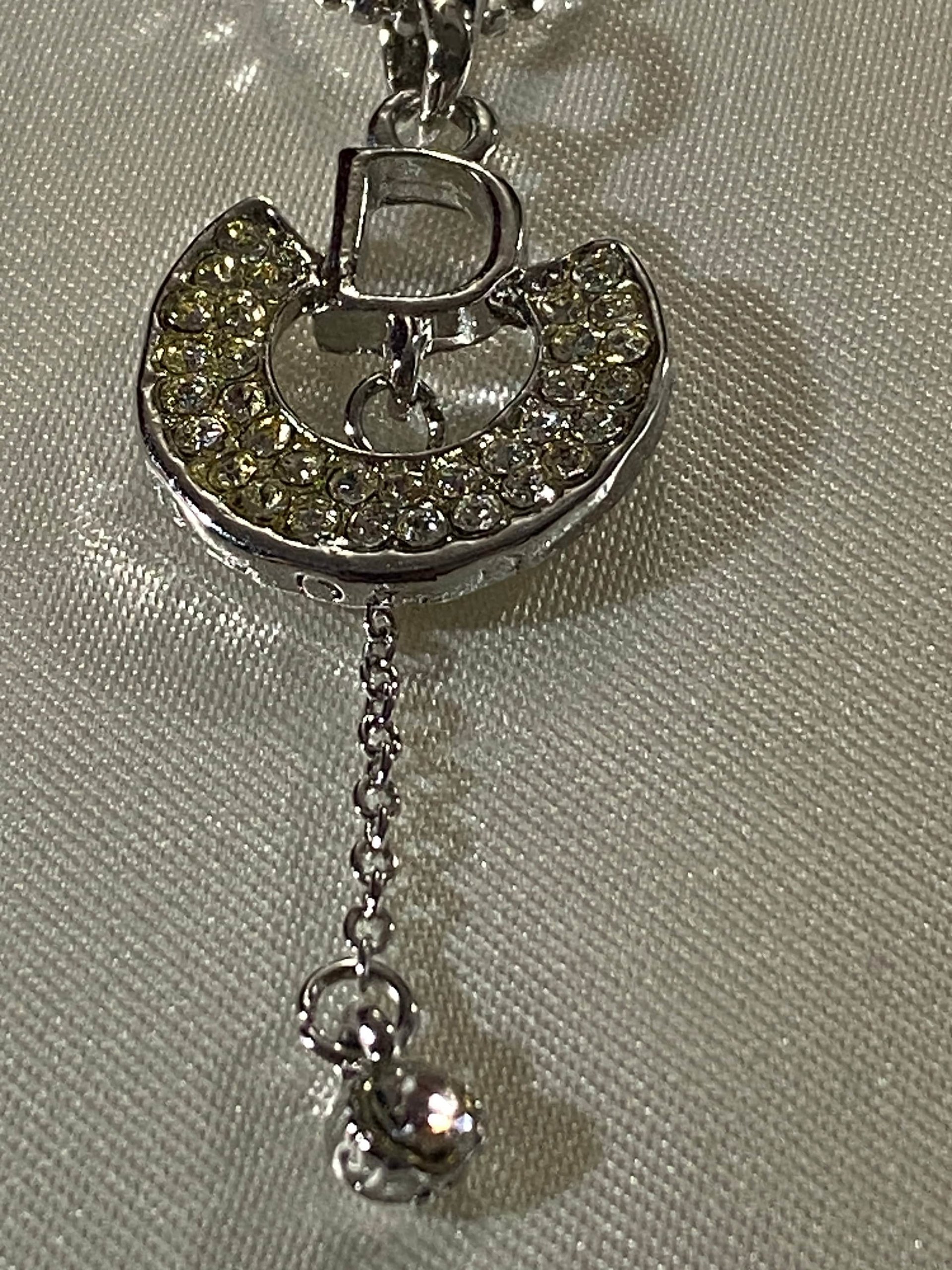925 CD Dior Signed Pendant on Dainty Ball Chain Necklace