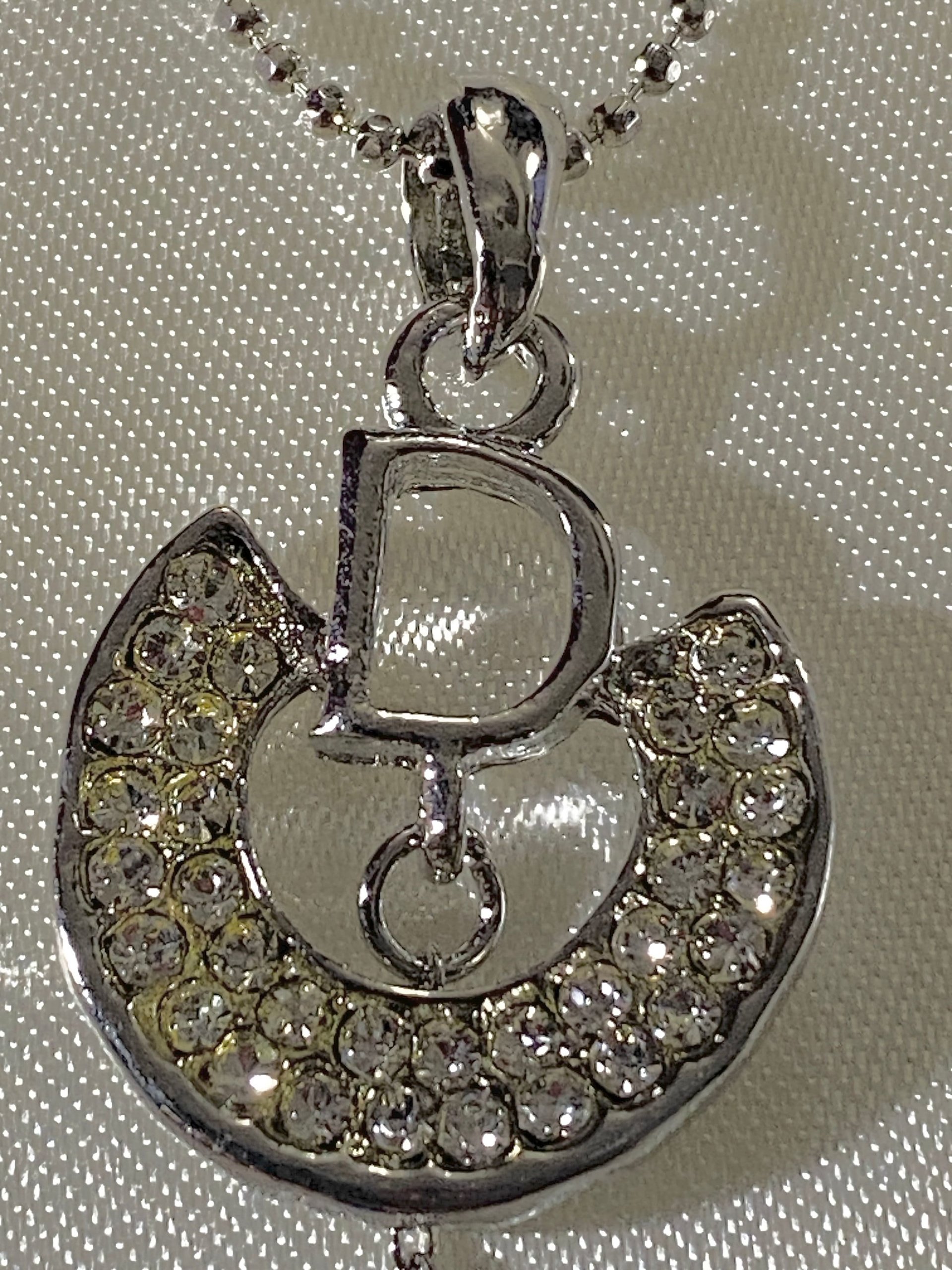 925 CD Dior Signed Pendant on Dainty Ball Chain Necklace