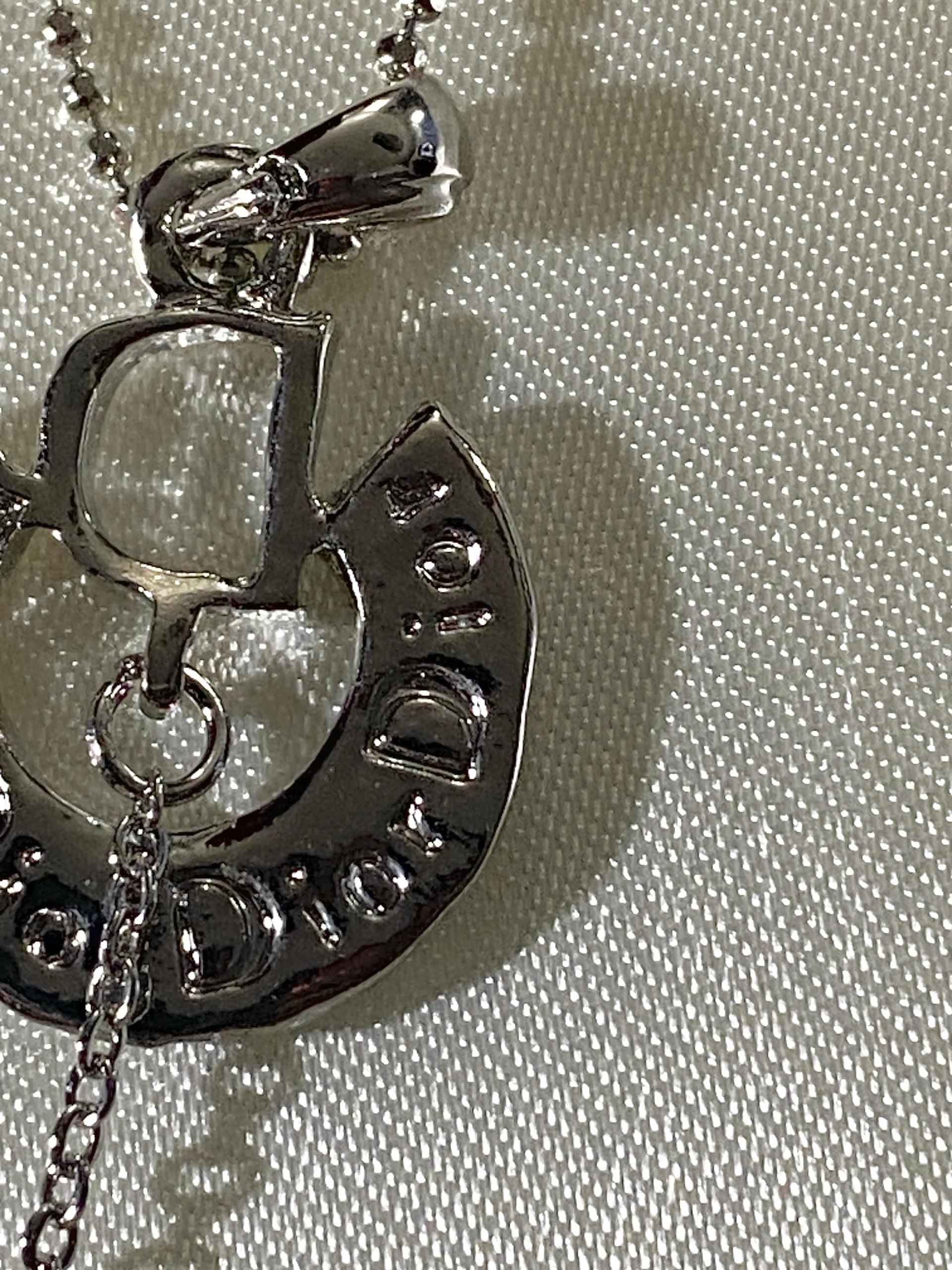925 CD Dior Signed Pendant on Dainty Ball Chain Necklace