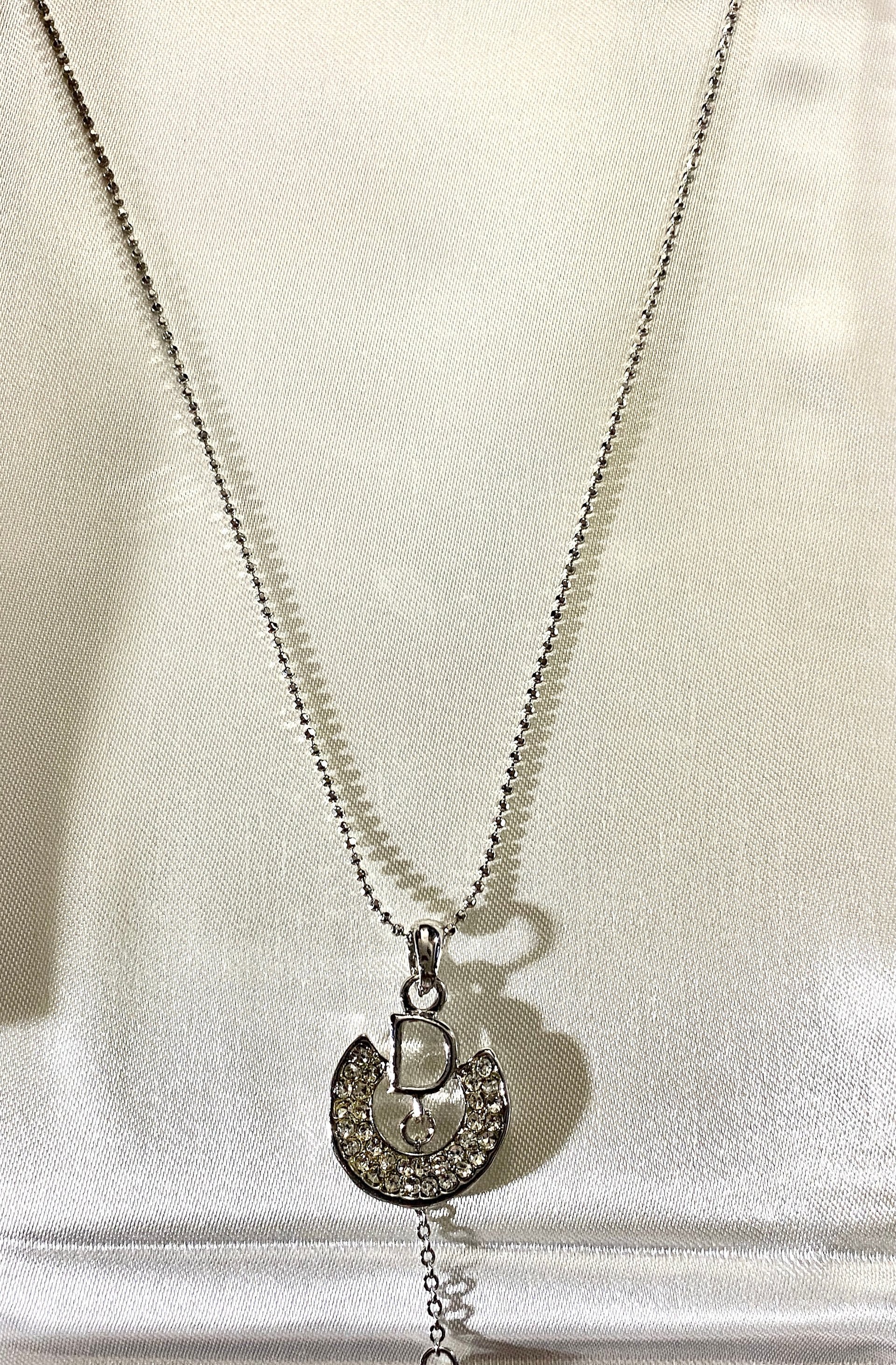 925 CD Dior Signed Pendant on Dainty Ball Chain Necklace