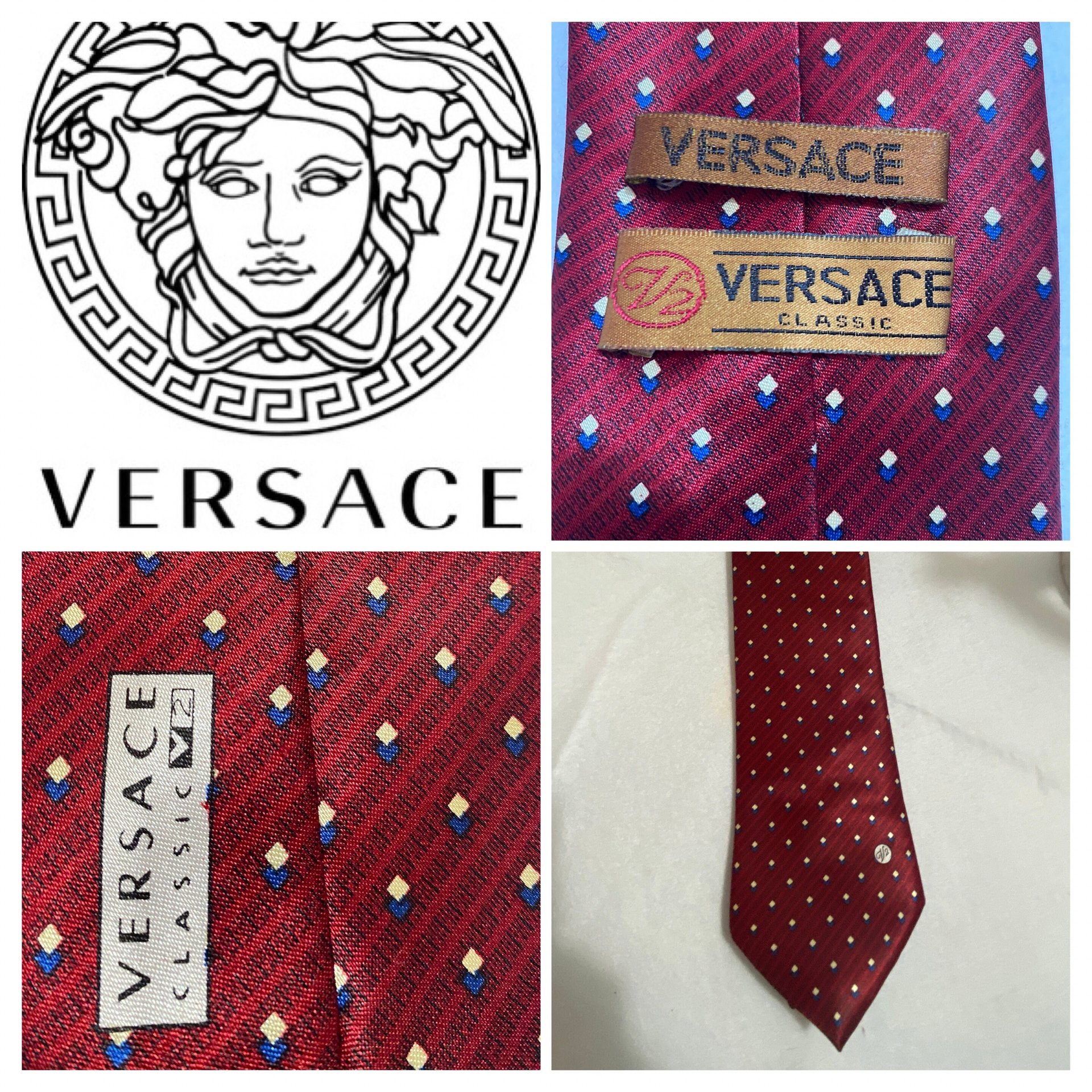 Red Versace V2 necktie with pattern squares