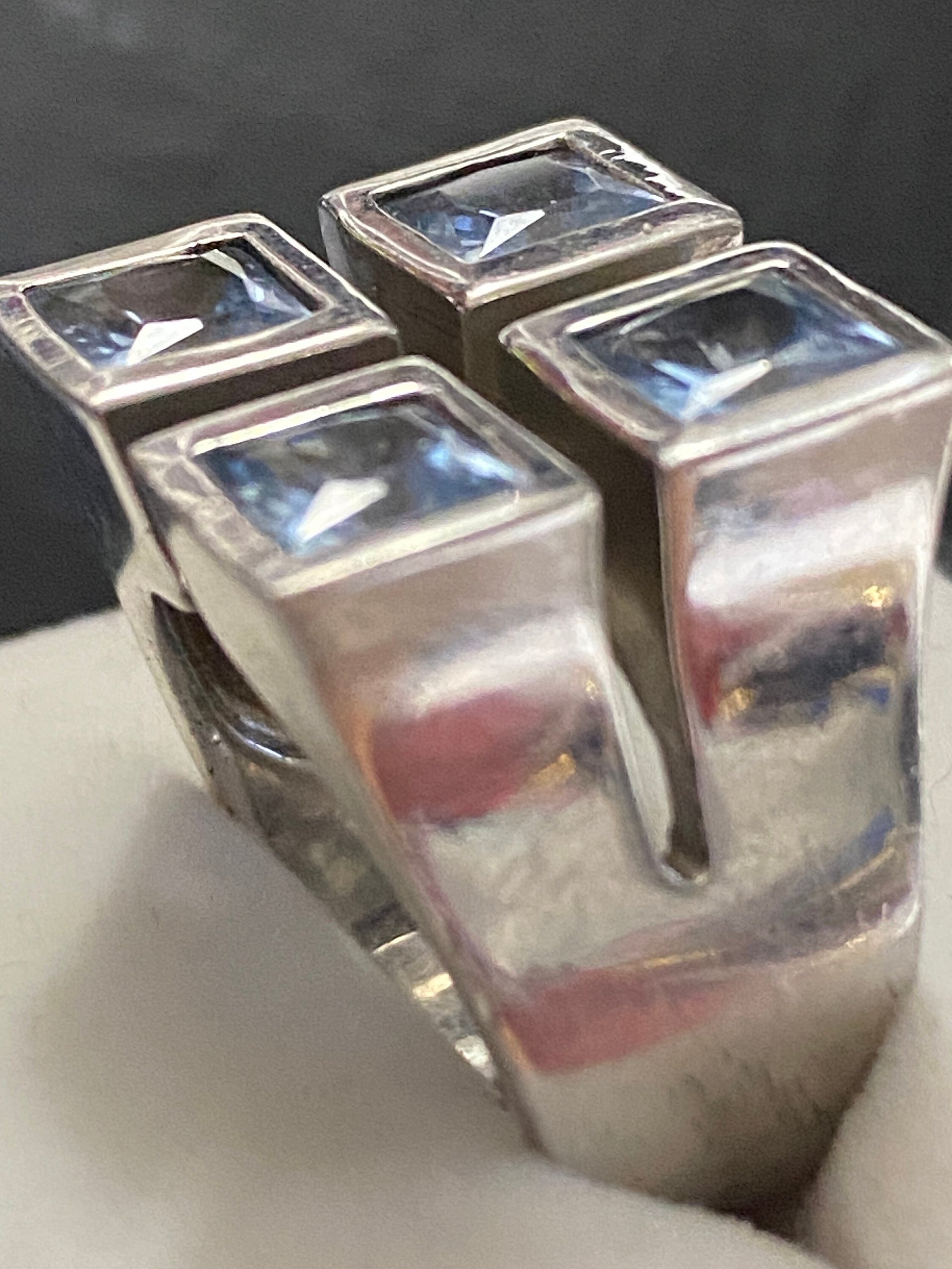 Sterling Metalsmith signed square framed light blue Topaz ring