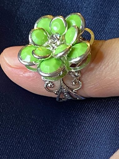 Adjustable Silver Green Petals Flower