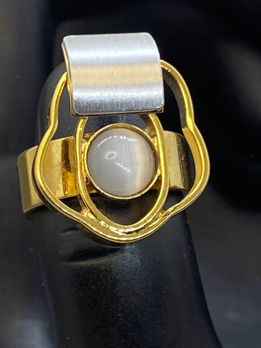 Gold Tone Abstract Geometric POLY stamped ring