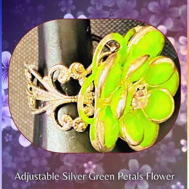Adjustable Silver Green Petals Flower