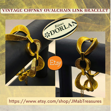 Vintage Gold Tone Signed Dorlan Chunky Oval Chain Link Bracelet