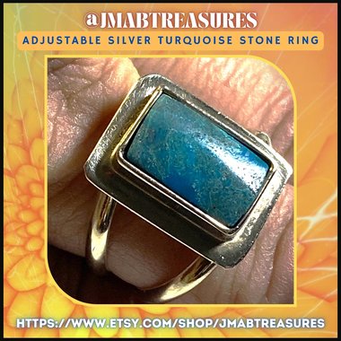 Adjustable Silver Turquoise Stone Ring