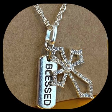 Inspiration message sparkly silver cross pendant with Silver chain