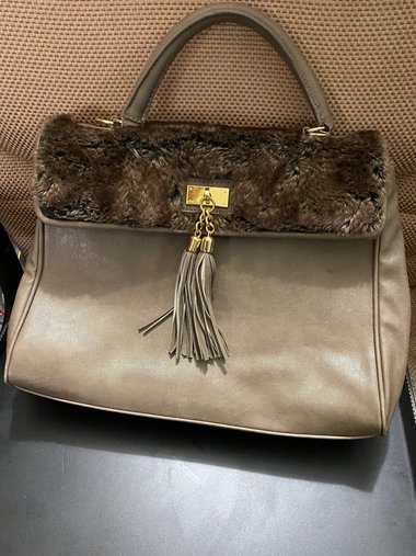 Aldo Taupe Spacious Handbag Purse with Faux Fur & Tassels