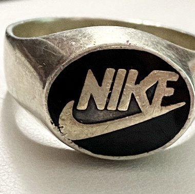Vintage sterling silver NIKE black enameled logo