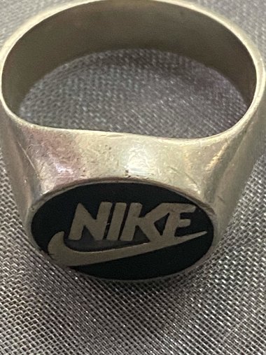 Vintage sterling silver NIKE black enameled logo