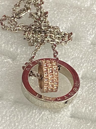Armani Exchange signed  Double Rings Pendant and silver necklace