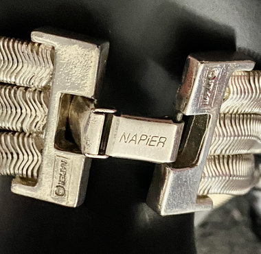 Vintage Napier Thick Silver multi strand Herringbone Bracelet