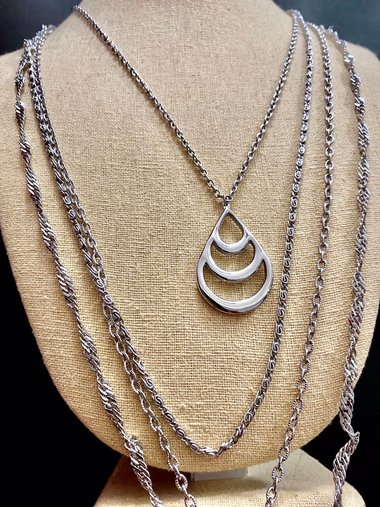 Silver Tone Vintage D'Orlan Multi Chain Statement Necklace