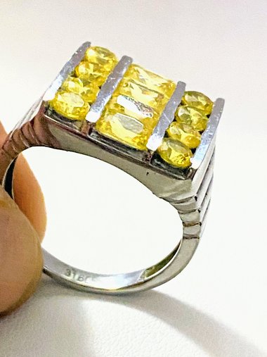 Square encrusted canary yellow silver stones  beveled edges