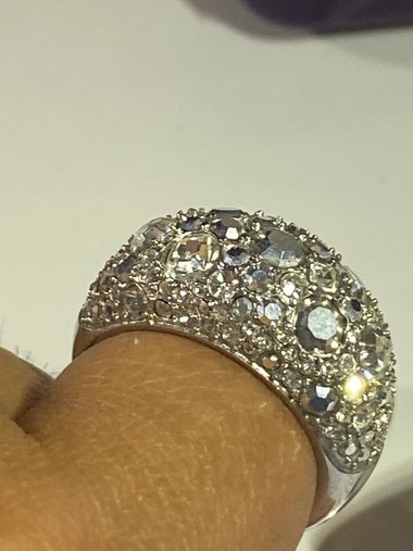 Silver tone Pave sparkly crystals Fossil band statement ring.
