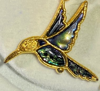 Gold and blue enameled Butler signed Fifth Avenue Collection Hummingbirds dangling earrings
