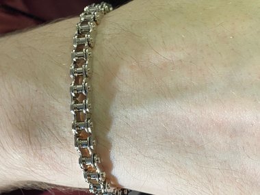 Silver tone stainless steel bike chain bracelet