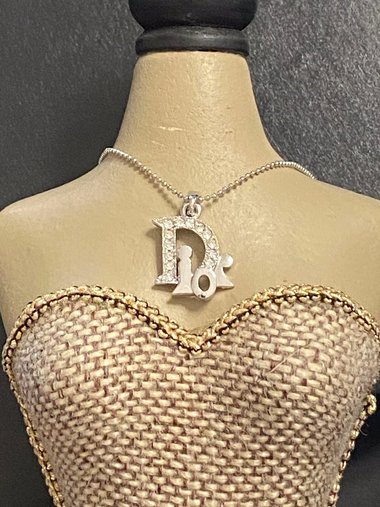 Christian Dior Vintage Dior Silver Logo Necklace