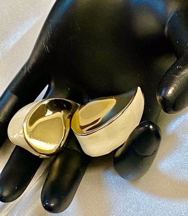 Vintage Gold and white enamel two tone Givenchy teardrop clip-on earrings