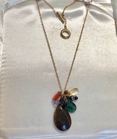 Vintage gold tone Ralph Lauren gem stones pendant necklace