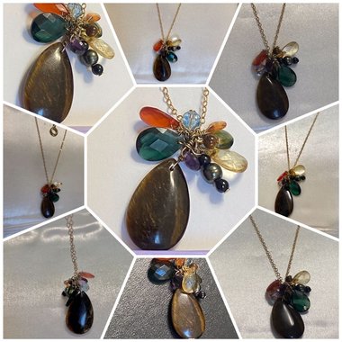 Vintage gold tone Ralph Lauren gem stones pendant necklace