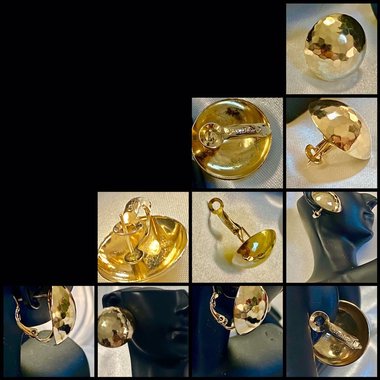 Rare Gold Tone Vintage Christian Dior Hammered Dome with Omega clips earrings.