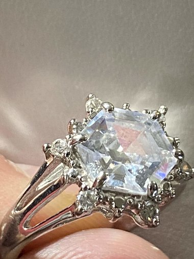 NVC snowflake rose cut encrusted in sparkly stones on silver band