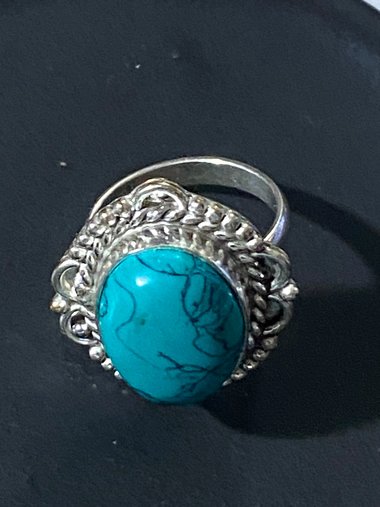 Large 925 Oval Red coral Art Nouveau statement ring