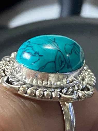 Large 925 Oval Red coral Art Nouveau statement ring