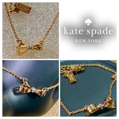Kate Spade signed gold tone Bow pendant necklace