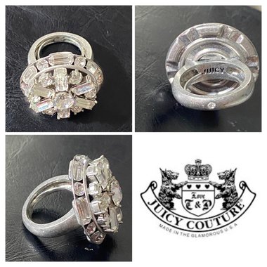 Juicy Couture silver tone large adjustable statement ring