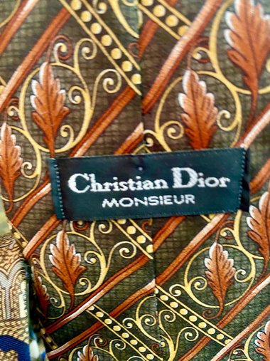 Christian Dior Monssieur Necktie, Vintage with beautiful brown tones Acanthus leaf patterns.