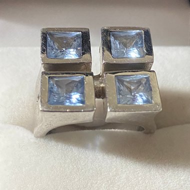 Sterling Metalsmith signed square framed light blue Topaz ring