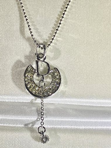 925 CD Dior Signed Pendant on Dainty Ball Chain Necklace