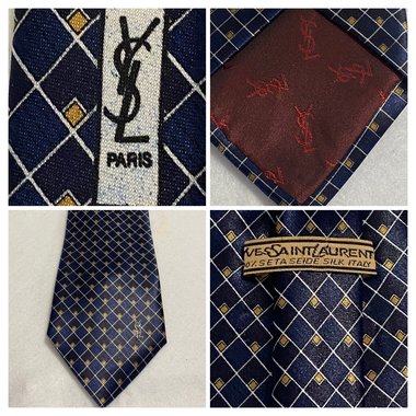 Blue  Ives St.Laurent neck tie with white and blak small geometric squares