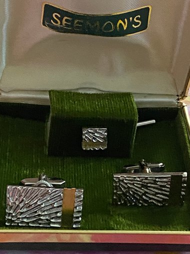 Vintage Seemon's Silver Star Burst Cufflinks and Tie Pin
