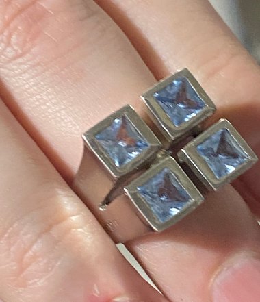 Sterling Metalsmith signed square framed light blue Topaz ring