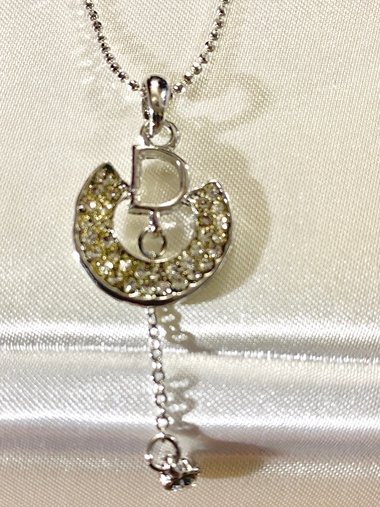 925 CD Dior Signed Pendant on Dainty Ball Chain Necklace