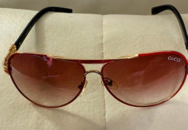 Vintage Red Aviators Designer Sunglasses and Leather Case