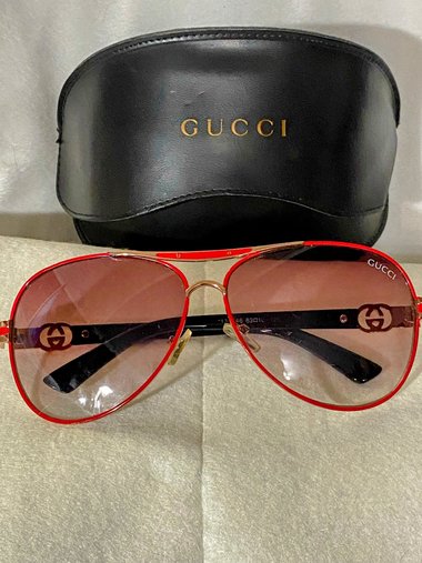 Vintage Red Aviators Designer Sunglasses and Leather Case